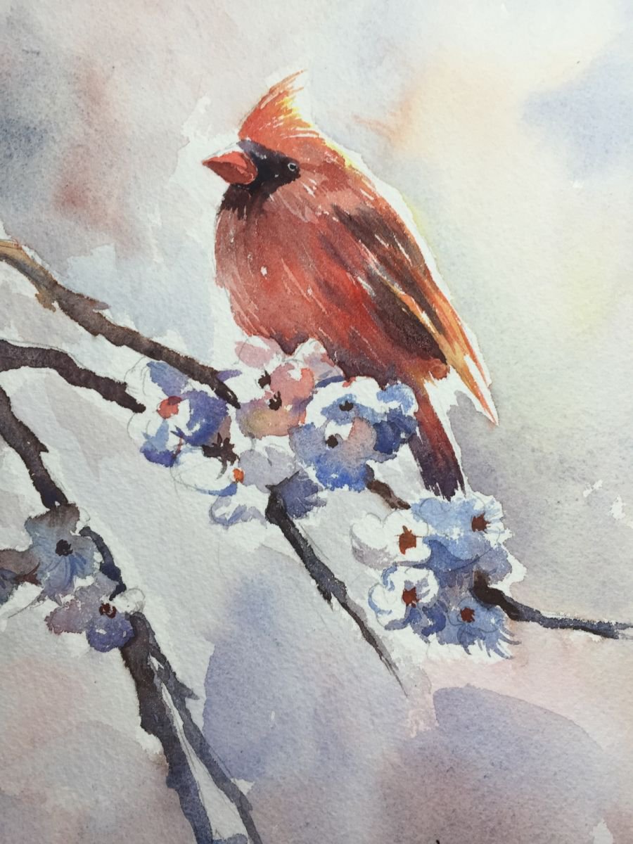 Impressionistic Animal Watercolour By Jing Chen, 11 X 15, Bird On A Branch, Original Artwork