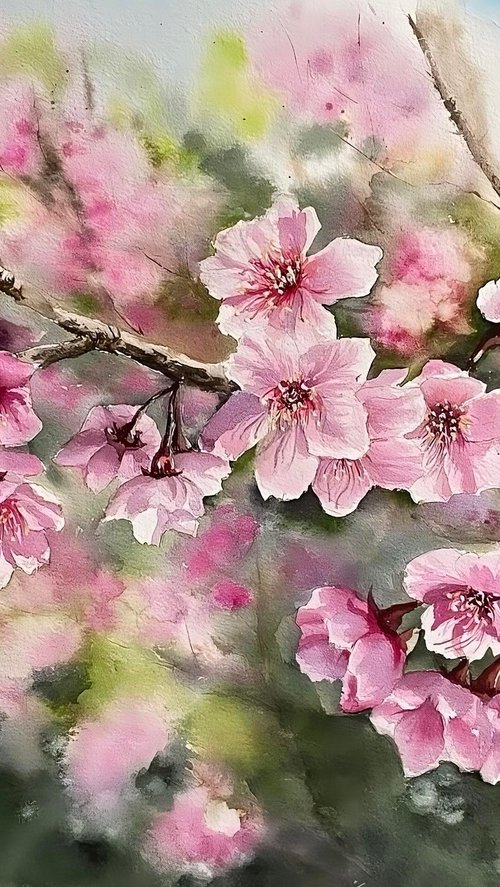 Sacura branched, pink flowers by Natalia Butenko