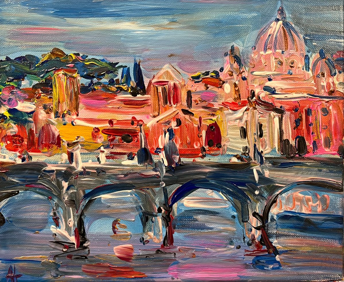 Impressionistic Landscape Acrylic Painting By Altin Furxhi, 12 X 10, Rome Impressions., Original Artwork