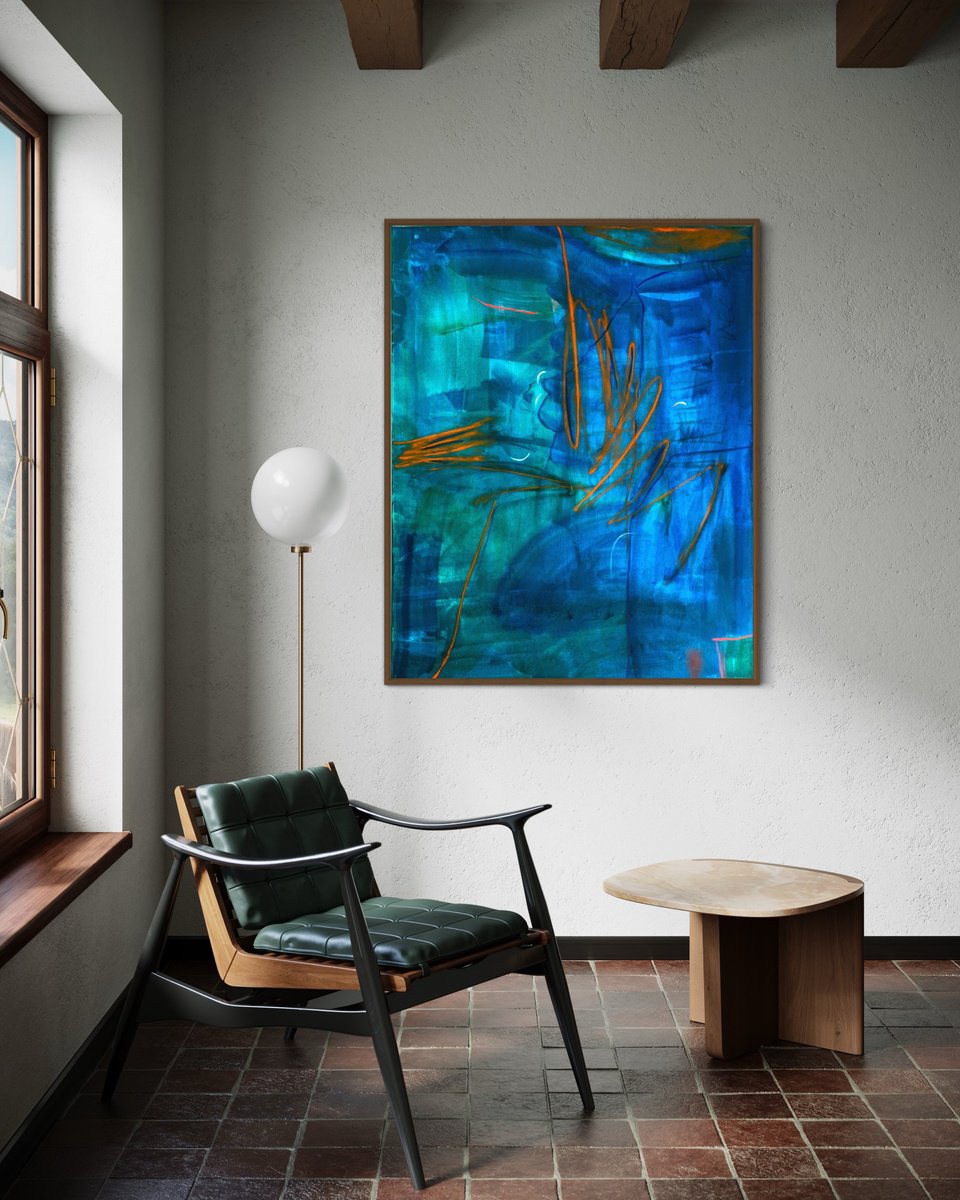 Abstract Landscape Oil Painting By Evgenia Makarova, 31 X 39, Abstract Flow, Original Artwork