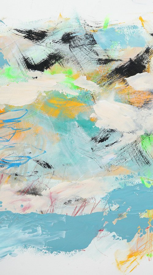 The Wind Turns 24x18" Light Mixed Media Abstract Expressionist Painting on Paper by Kerri McCabe