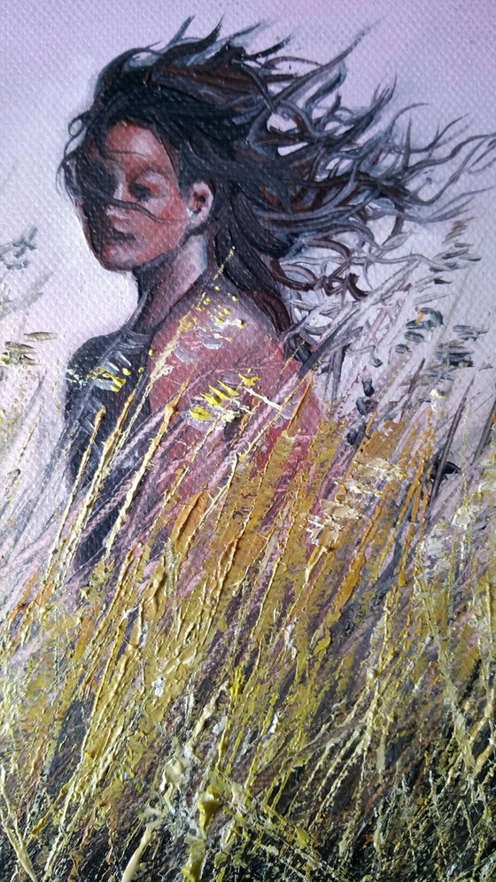 "Purple wind" 2 + 1 Action !!! Original  mini oil painting on canvas,ready to hang