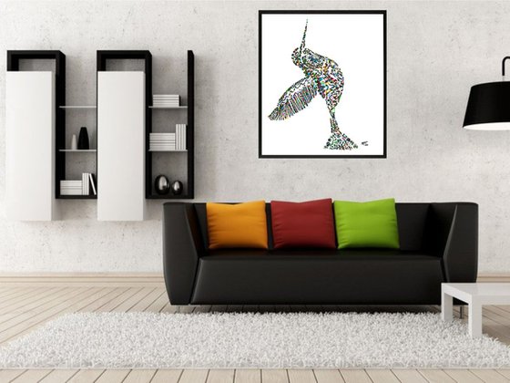 Hummingbird Art, Framed Artwork, 16 x20 inches,