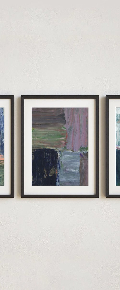 Set of 3 acrylic paintings by Gabriel Prundeanu