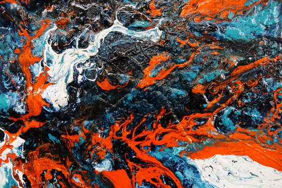Wild Aquatica 190cm x 100cm Blue Orange Abstract Art