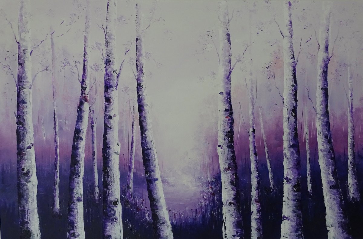 Impressionistic Landscape Oil Painting By Mel Davies Original Art, 39 X 24", Silver Birch 