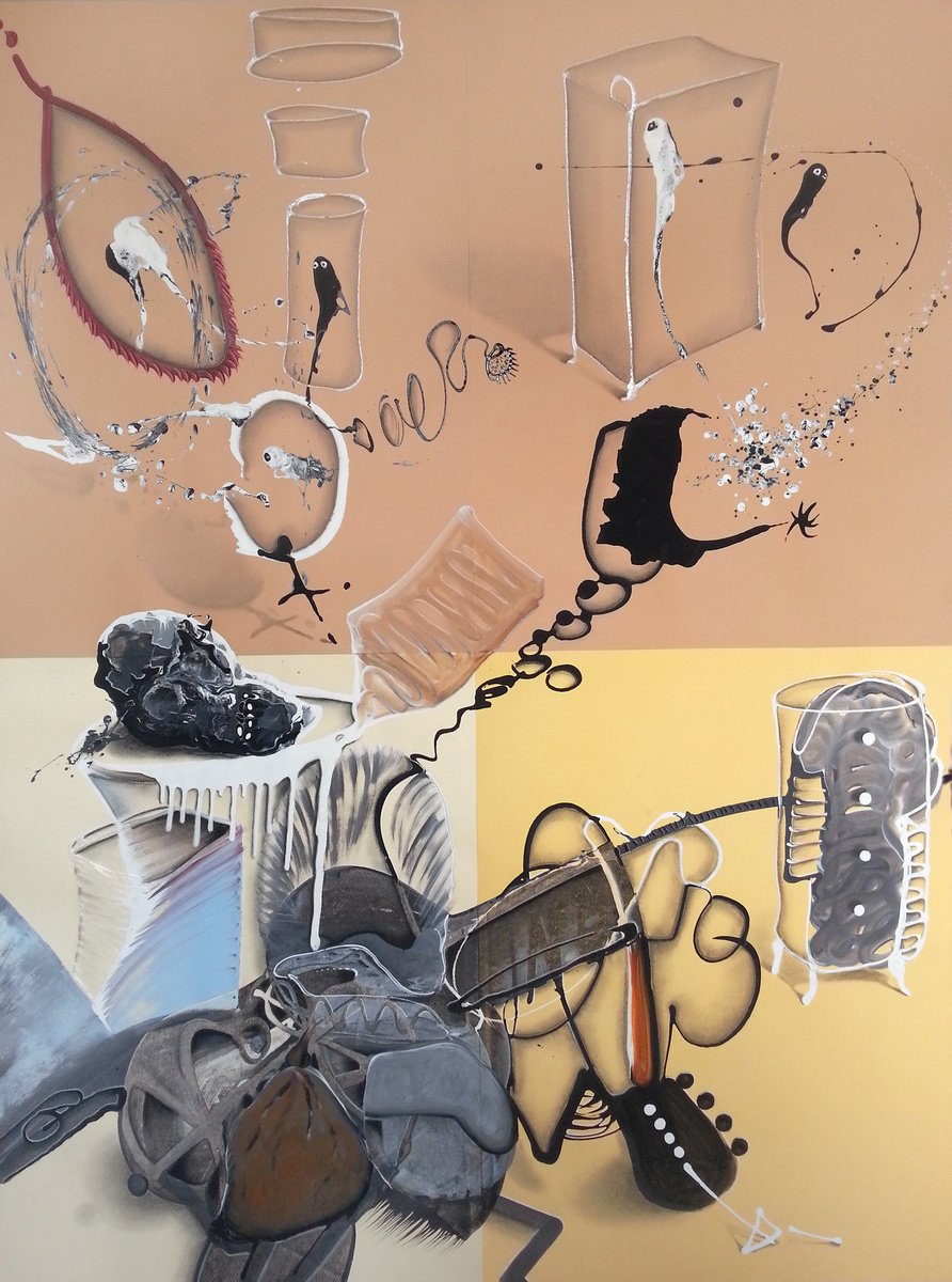 Surrealistic Animal Acrylic Painting By Stefano Mazzolini, 39 X 55", Qgskutes, Original Artwork