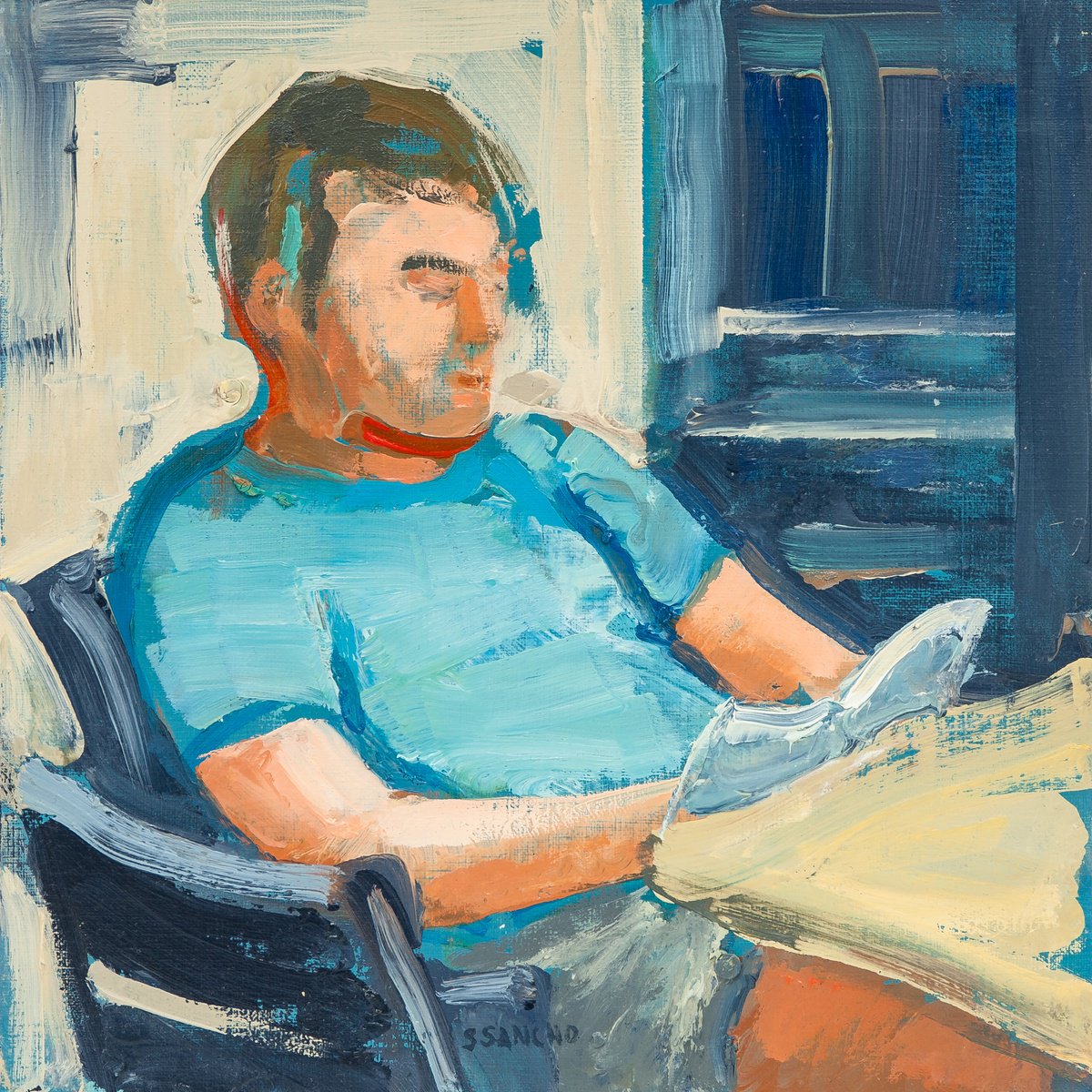 Expressive Portrait Oil Painting By Susana Sancho Beltran, 10 X 10", Coffee, Original Artwork