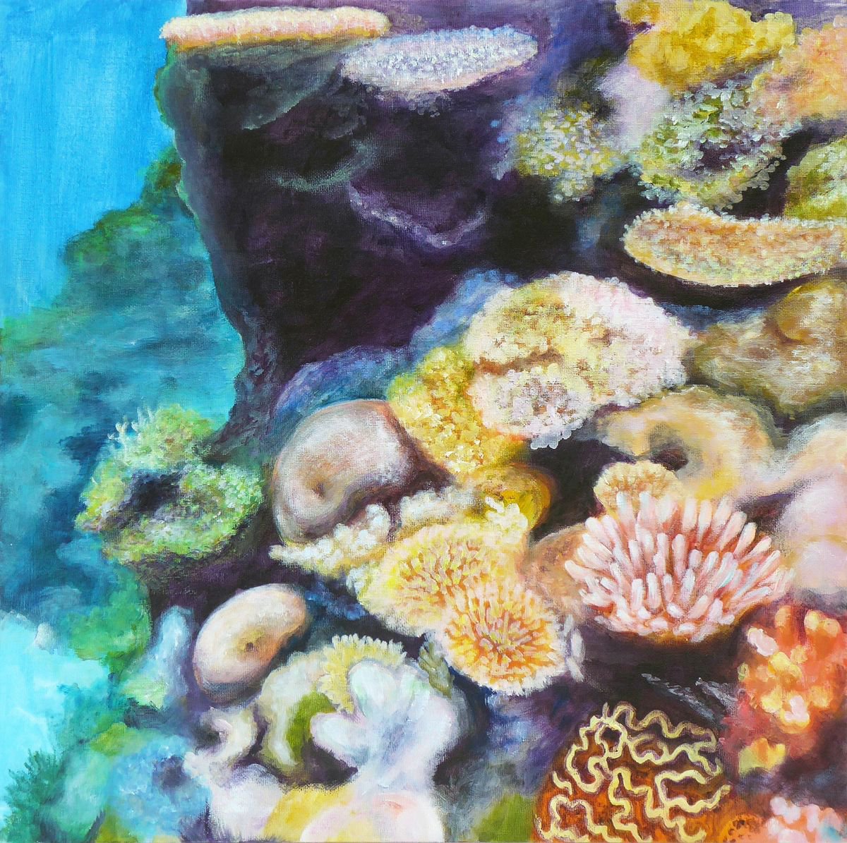 Impressionistic Landscape Acrylic Painting By Jacqueline Talbot, 16 X 16, Coral Reef 2, Original Artwork