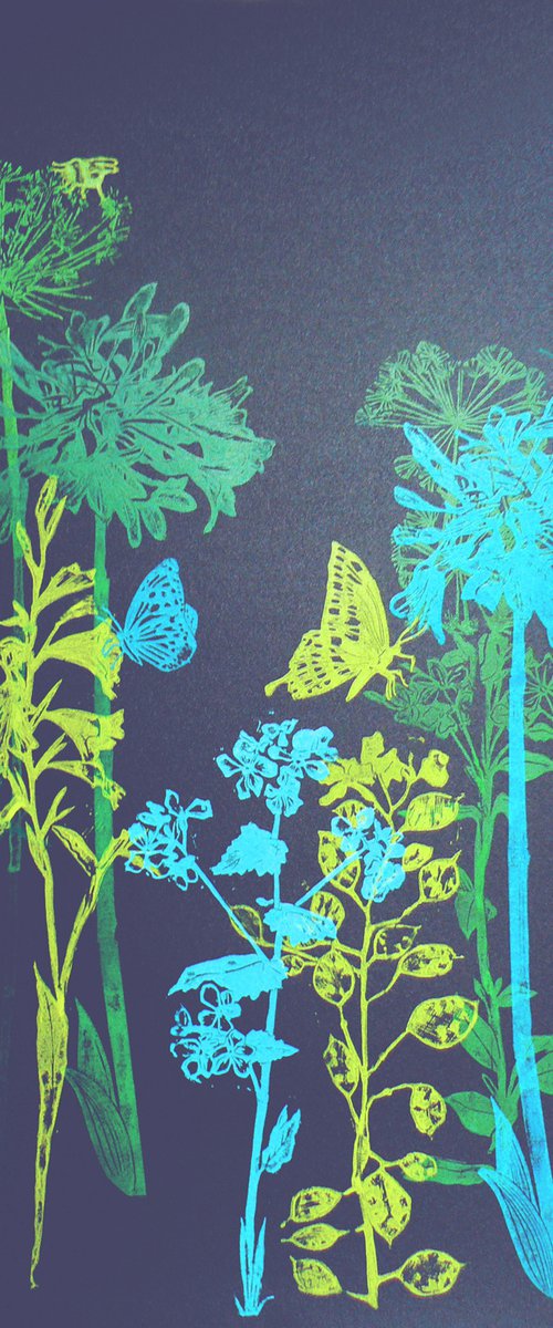 Flora and fauna (fresh green/blue tones on Black Russian cardstock #2) by Carolynne Coulson