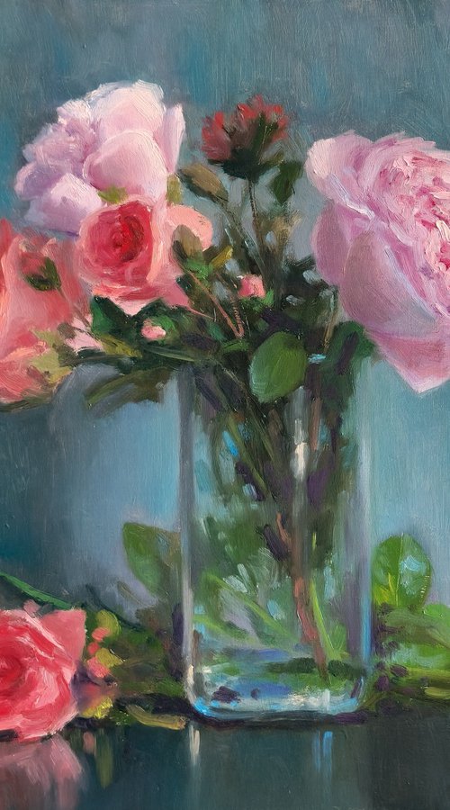 Peonies and Roses in a Vase by Pascal Giroud