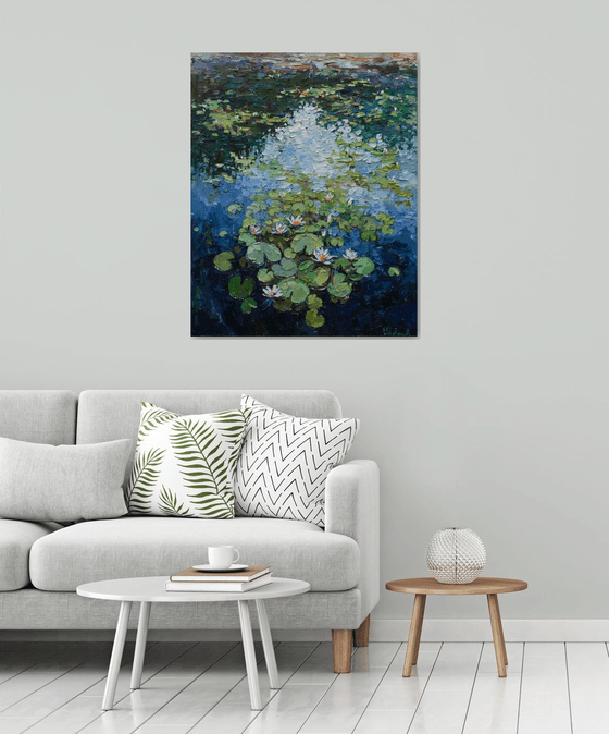 White water lilies Original Oil painting