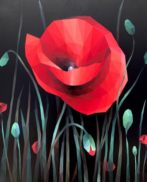 SCARLET POPPY ON A BLACK BACKGROUND by Maria Tuzhilkina