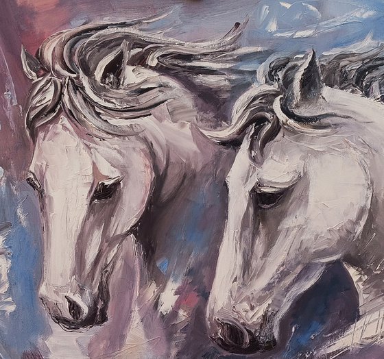 Horse couple (70x60cm, oil painting, ready to hang)