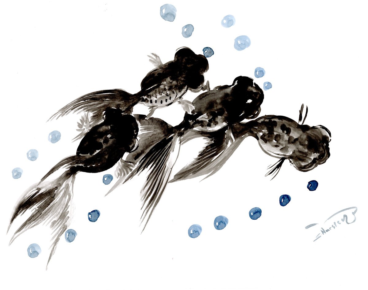 Black Moor Fish Painting by Suren Nersisyan