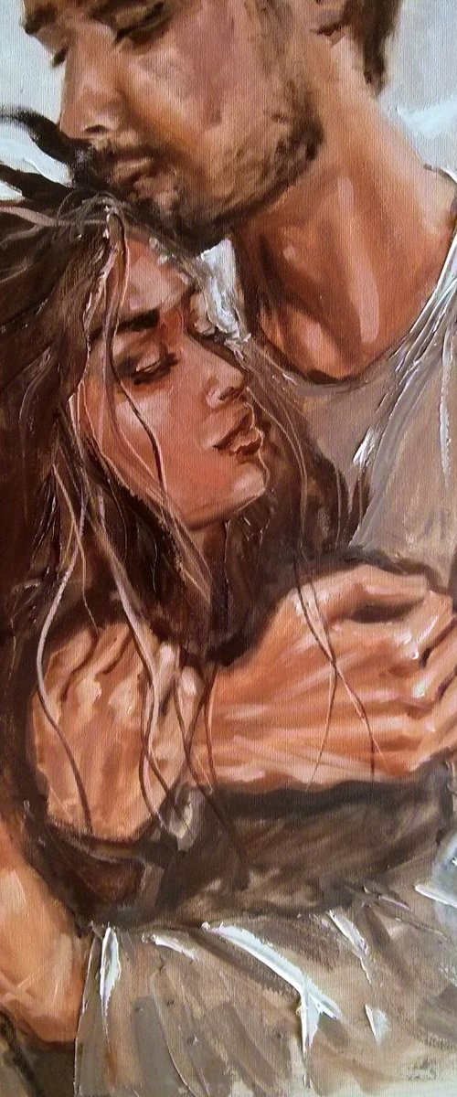 " ... IN LOVE ... " I original painting CITY palette knife GIFT by Monika Luniak