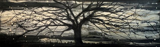 Black & Gold Tree Abstract Panoramic Landscape