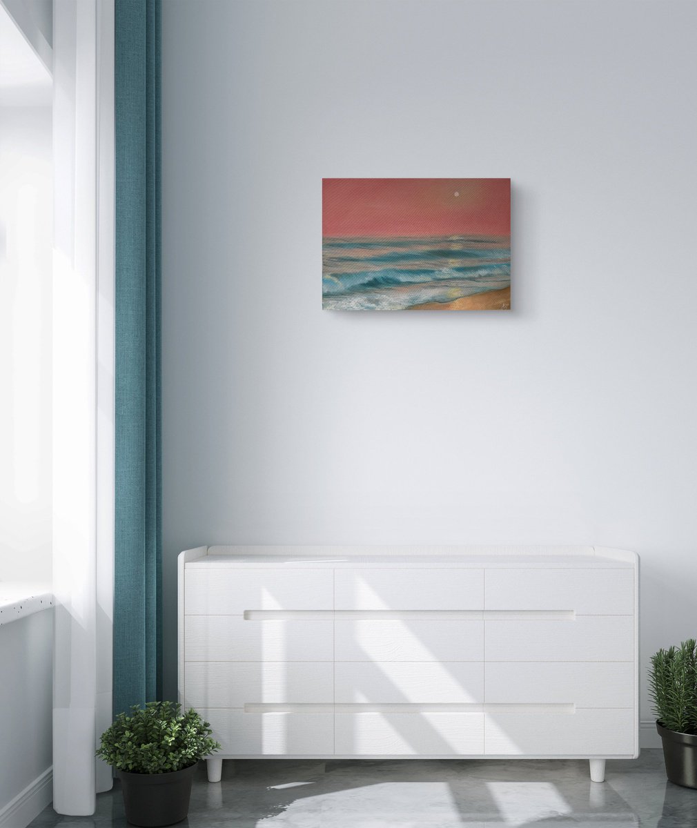 Photorealistic Landscape Oil Painting By Aisylu Burangulova, 20 X 14, Pink Sunset, Original Artwork