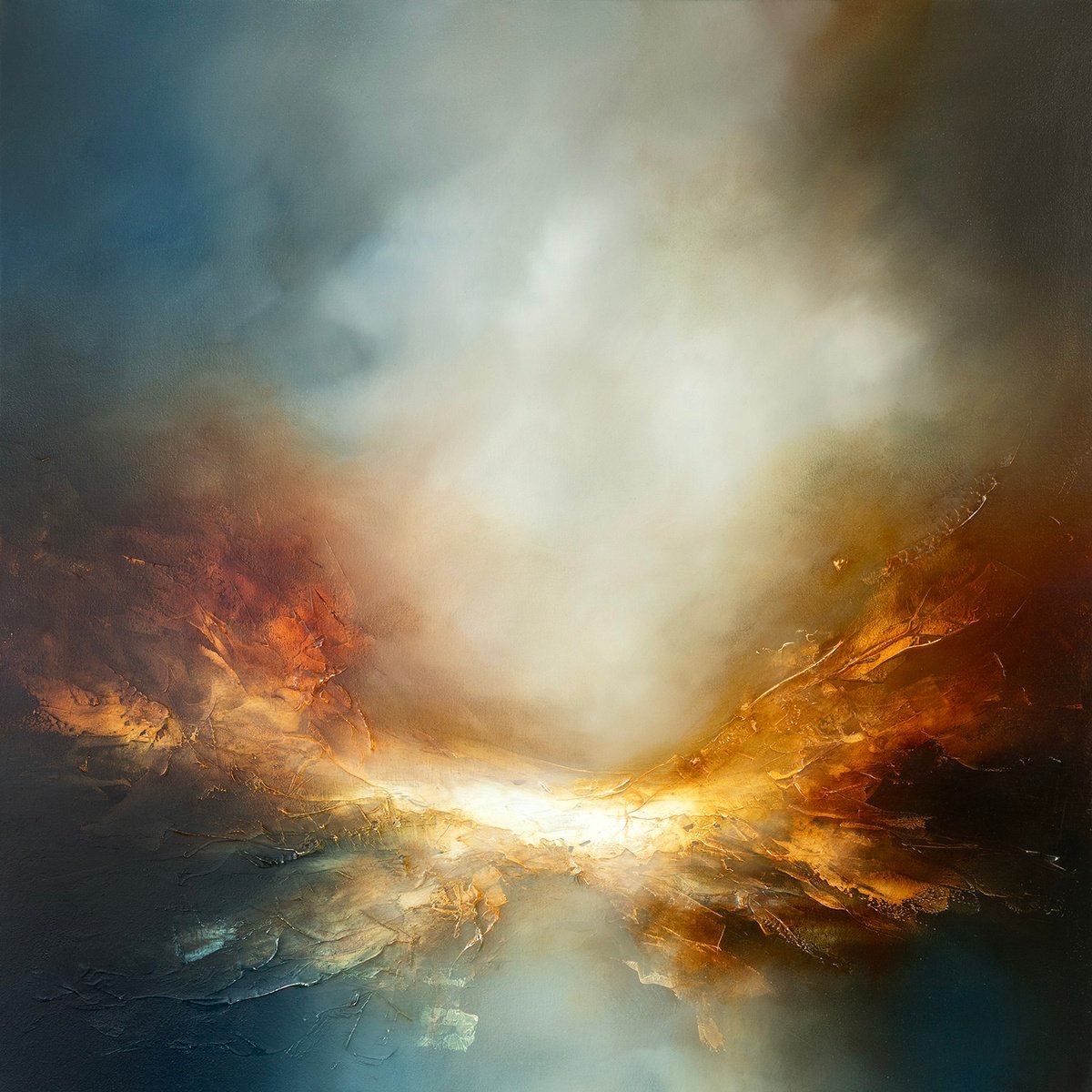 Abstract Landscape Oil Painting By Paul Bennett, 31 X 31", Autumn Dawn, Original Artwork