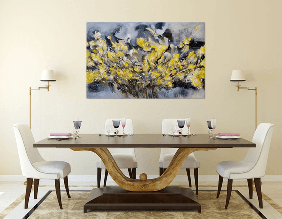 YELLOW DELIGHT- original painting on canvas, large painting, wall decor, floral painting