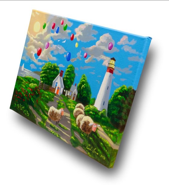 Sheep and a lighthouse