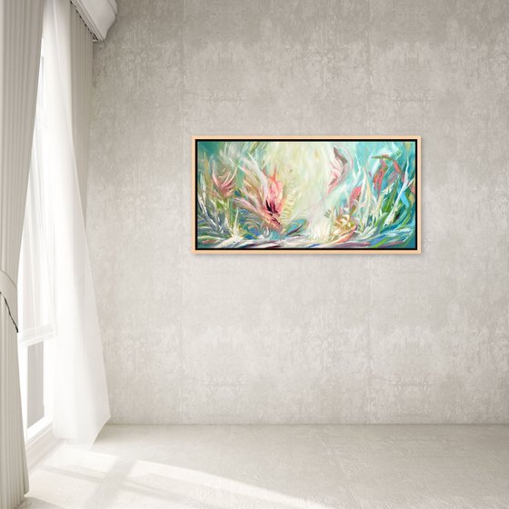 Large Abstract Flowers Acrylic Painting on Canvas with Texture. Abstract Landscape Contemporary Impressionism. Artwork for Livingroom or Bedroom