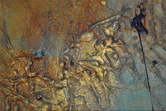 Golden Tears - Abstract acrylic painting high textured canvas art wall art ready to hang