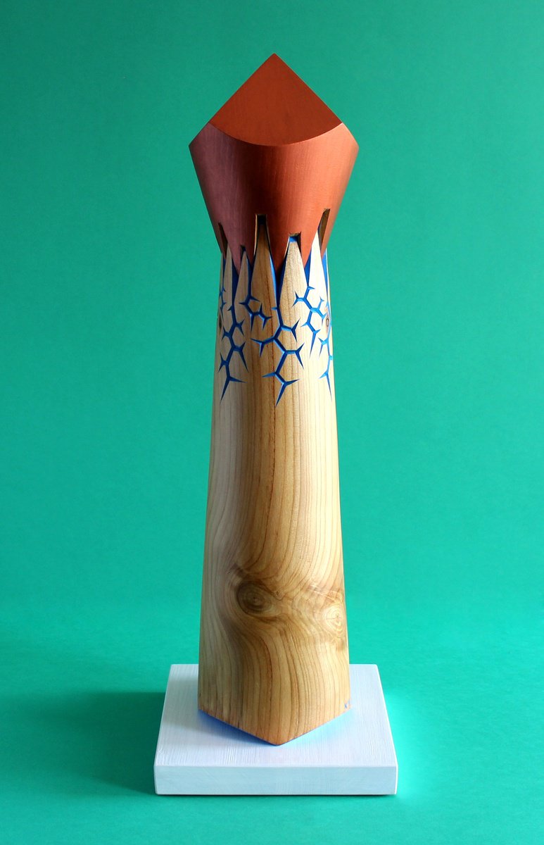 Urban And Pop Abstract Wood Sculpture By Nikolay Martinov, 8 X 25", "Gravity Ii", Original Artwork