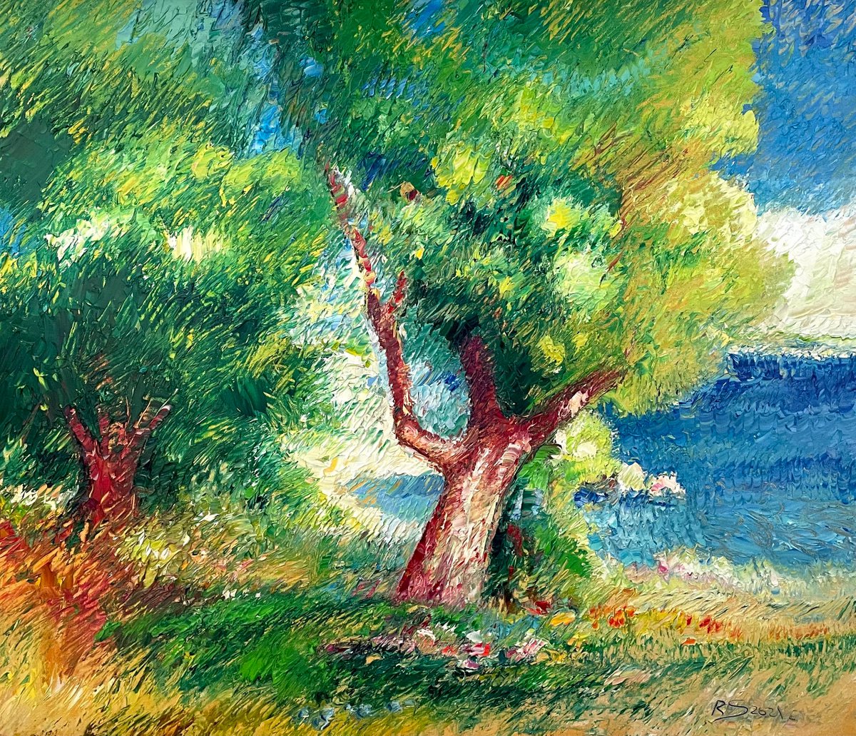 Summer Day In Green By Roman Sleptsuk, 28 X 24, Artwork For Sale On Artfinder