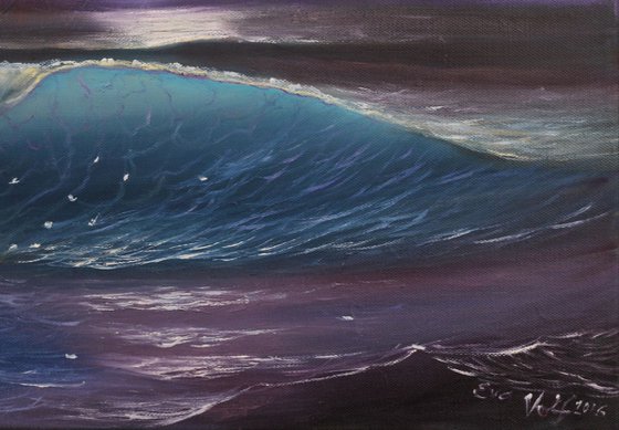 The Color of the Night, Ocean Wave Painting, Seascape Oil Painting on Canvas, Night Ocean Art, Realistic Seascape
