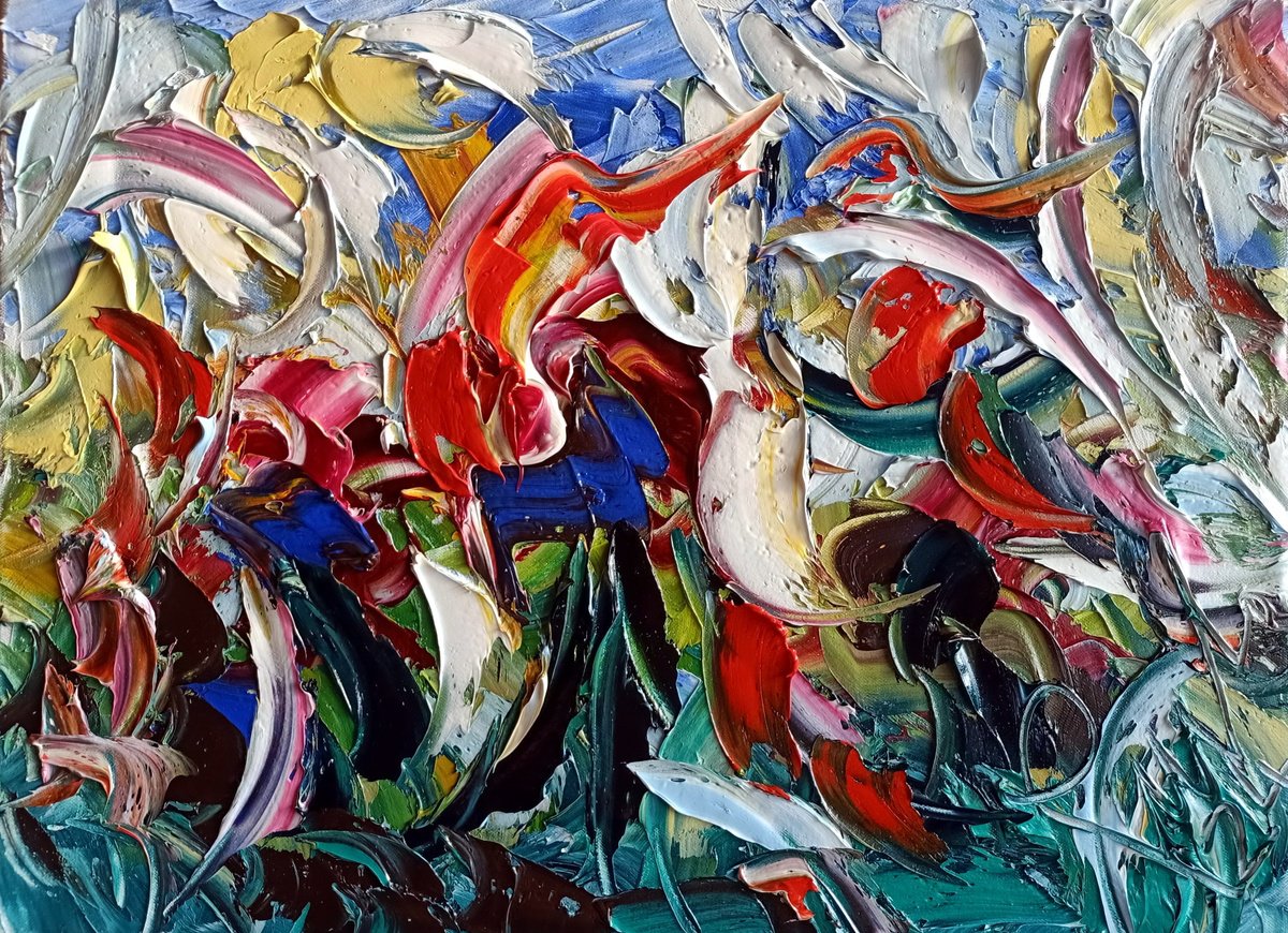 Impressionistic Landscape Oil Painting By Antonino Puliafico, 16 X 12, Rossi In Festa, Original Artwork