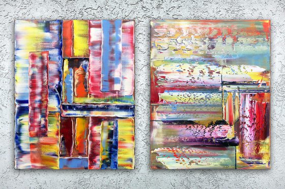 "Fair And Balanced" - FREE USA SHIPPING + Save As A Series - Original PMS Abstract Diptych Oil Paintings On Canvas - 32" x 20"