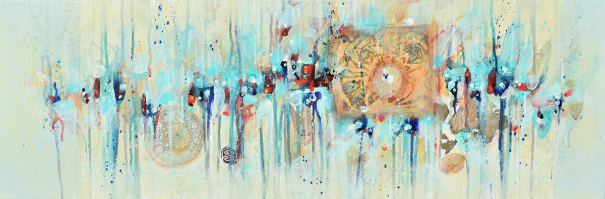 Abstract art - Return To Innocence - 12 x 36 IN / 30 x 91 CM - Abstract Painting, Ready to... by Cynthia Ligeros Abstract Artist