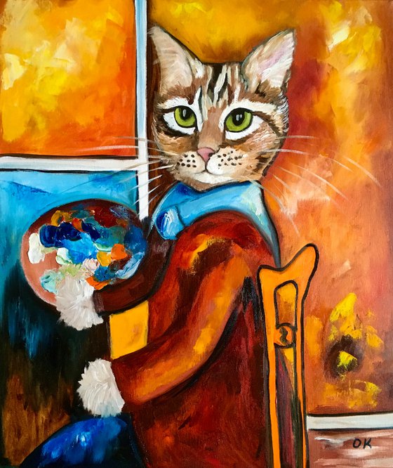 Cat artist inspired by self-portrait of Amedeo Clemente Modigliani