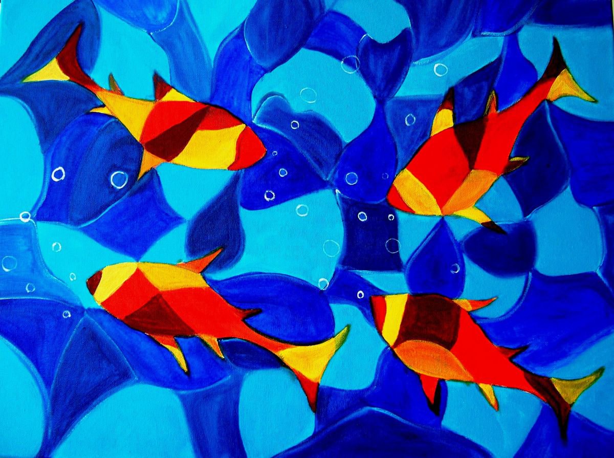Joy Fish colorful Abstract painting on canvas by Manjiri Kanvinde