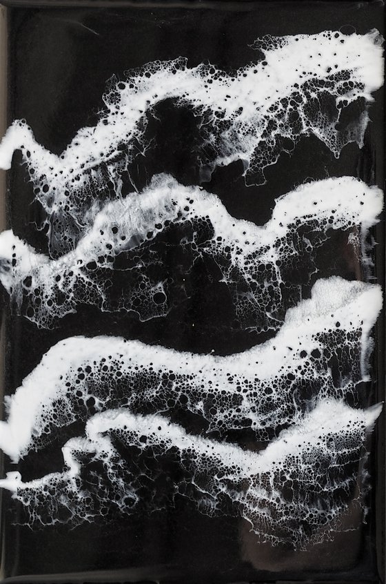 Deep deep water - original resin artwork, black and white seascape