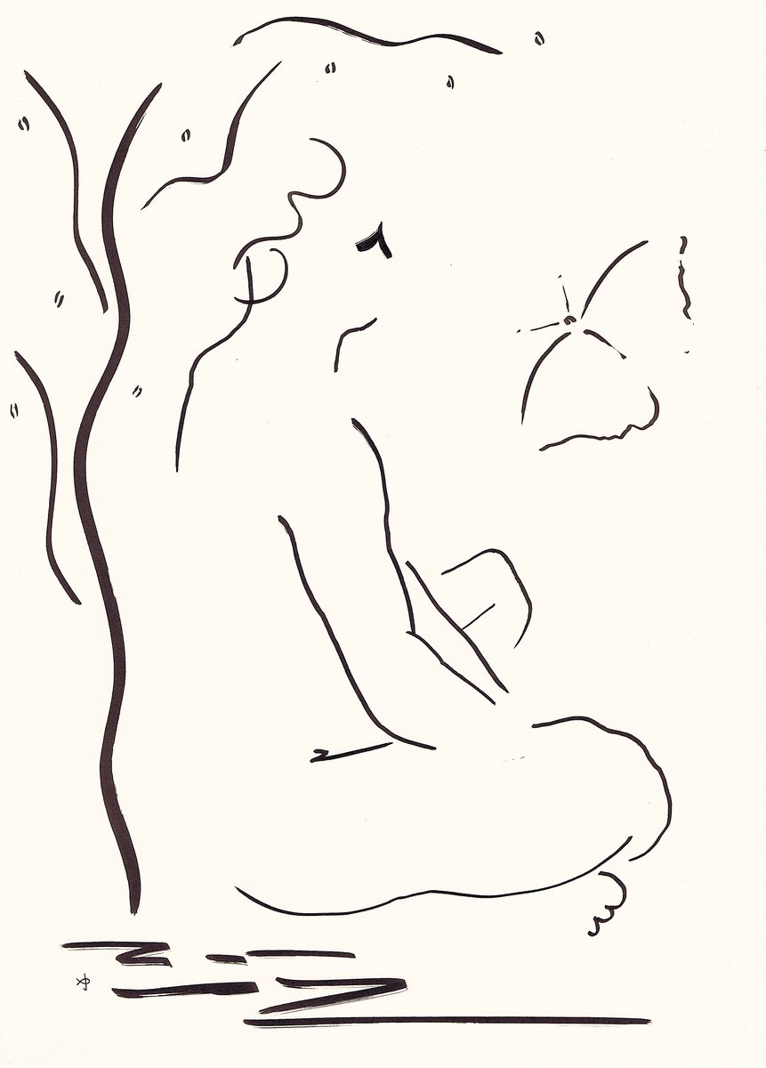 Expressive Animal Ink Drawing By David Jones, 11 X 15, Together #2405C, Original Artwork