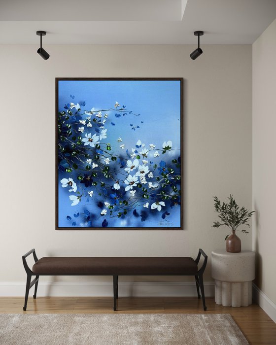 Pearl Roses in Blue Silence