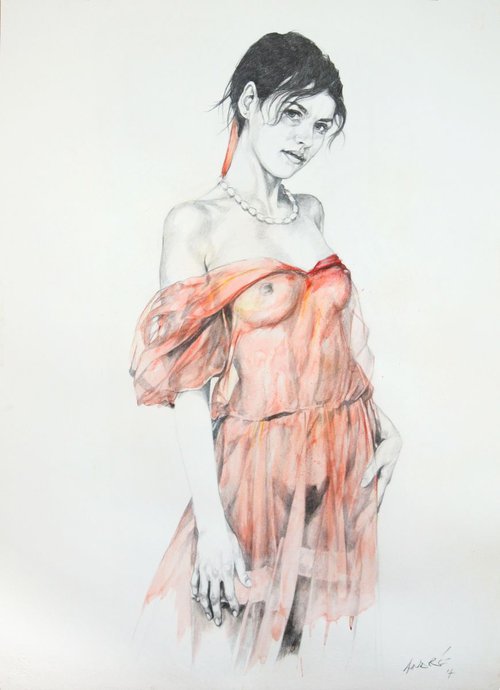 Girl In Red Chiffon I by Andre Leonard