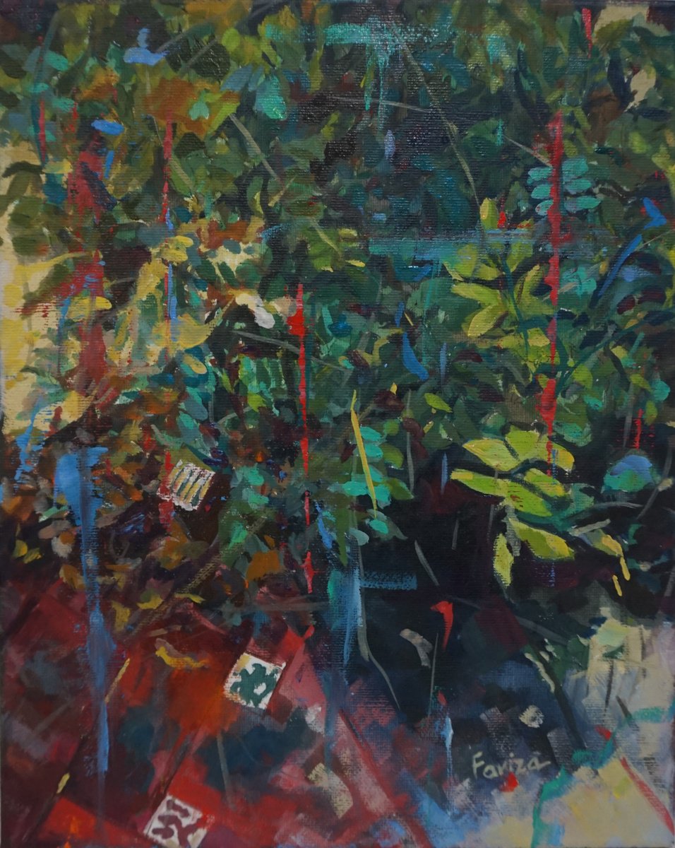 Impressionistic Botanical Oil Painting By Amaya Fernandez Fariza, 9 X 12, Matorral, Original Artwork