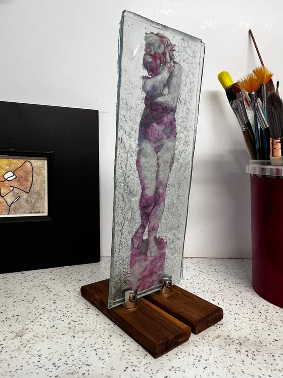 Violet : Silk on cast glass art
