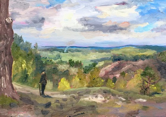 Devils Punchbowl, view Surrey. An original plein air oil painting