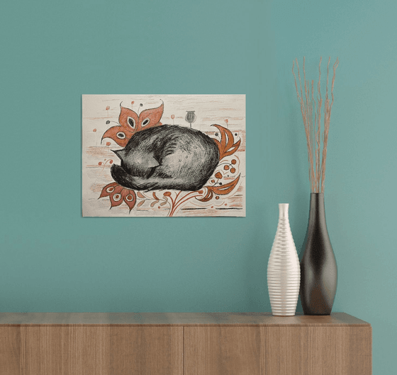 Sleeping cat, original artwork