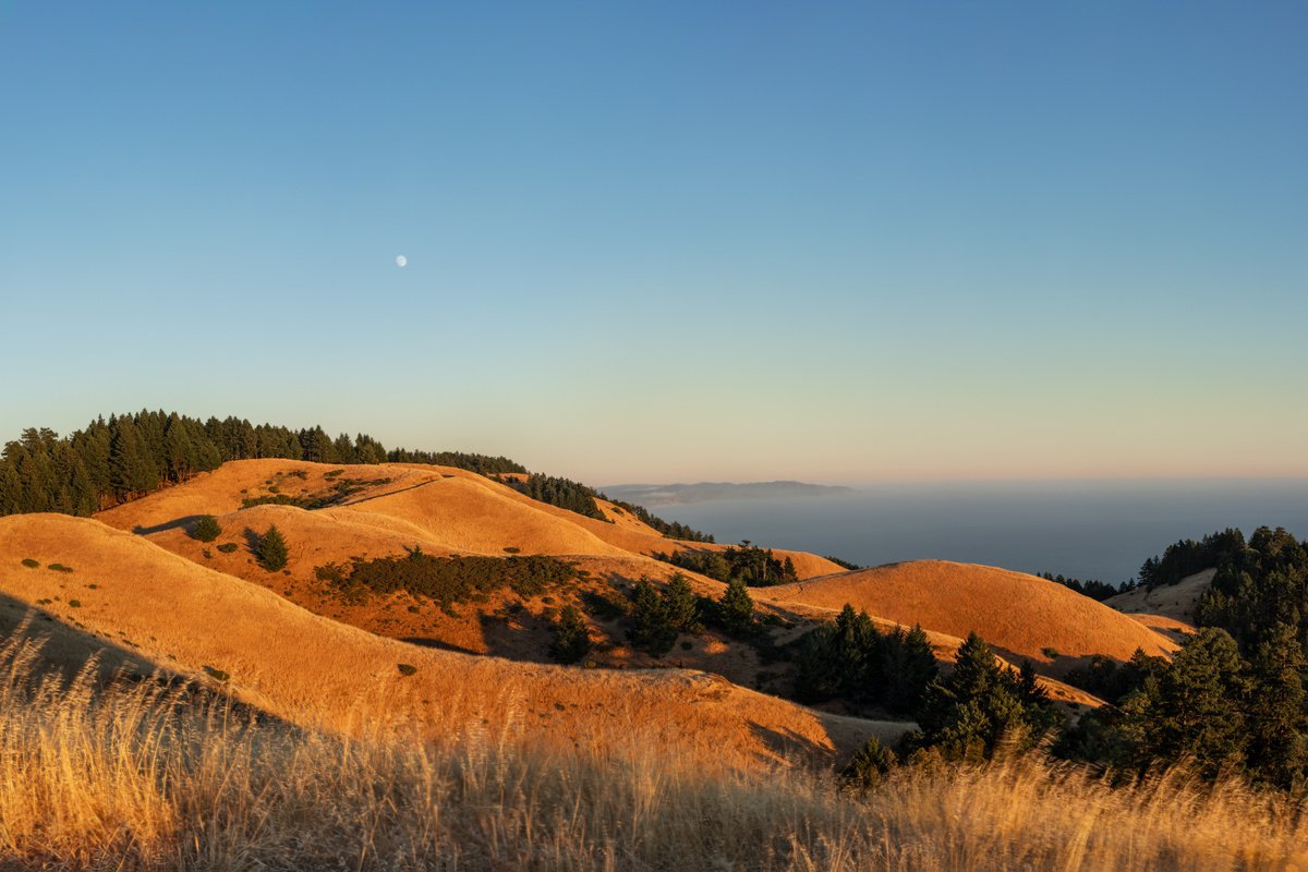 Photorealistic Landscape Photograph By Robert Houser, 38 X 26", Moonrise Over Mt Tam, Original Artwork