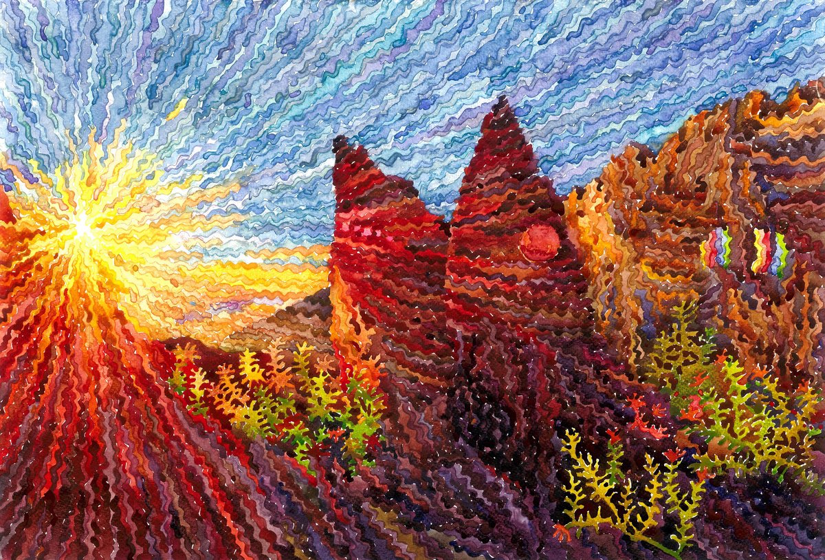 Impressionistic Landscape Watercolour By Tanbelia, 22 X 15", Pinnacles National Park, Original Artwork