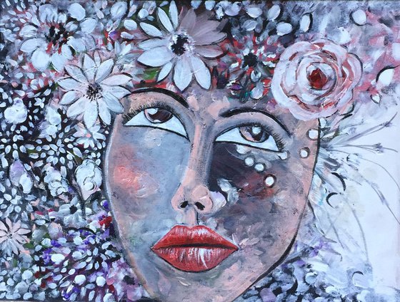 Zen Part III Face Portrait Acrylic Painting on Canvas 30x40cm Flowers Florals Original Paintings Art Home Decor Gift Ideas Free Shipping Worldwide Buy Art Online