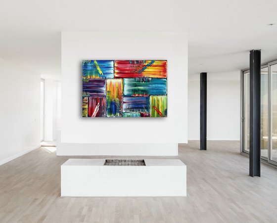 "Revolution" - Original PMS Abstract Oil Painting On Canvas - 36" x 24"