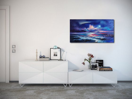 Blue Ocean - abstract oil painting, large original artwork