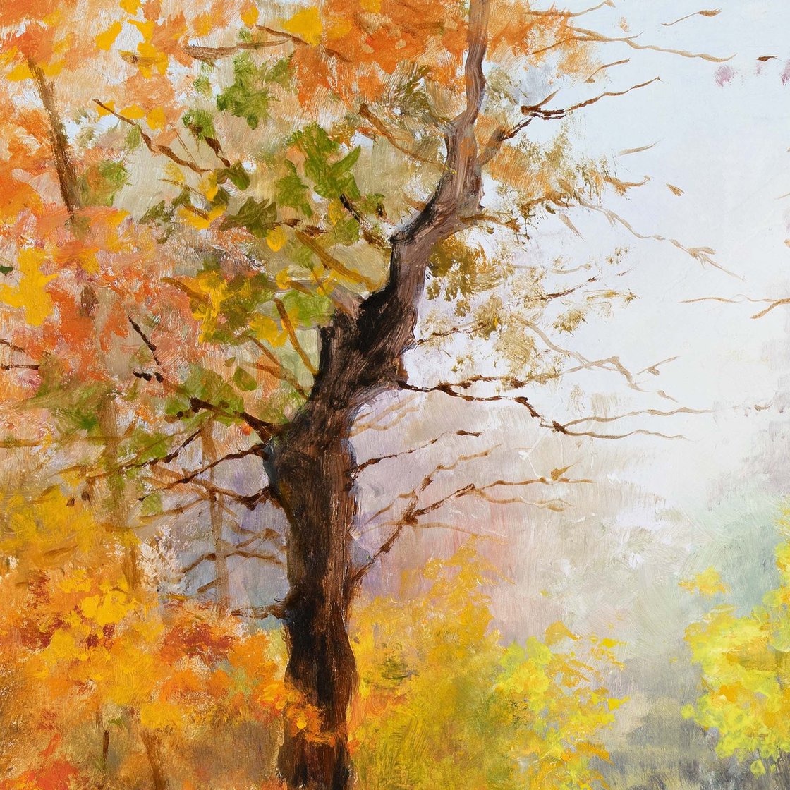 Early Autumn Light 版画 Autumn road in the forest Oil painting: Lucia Verdejo