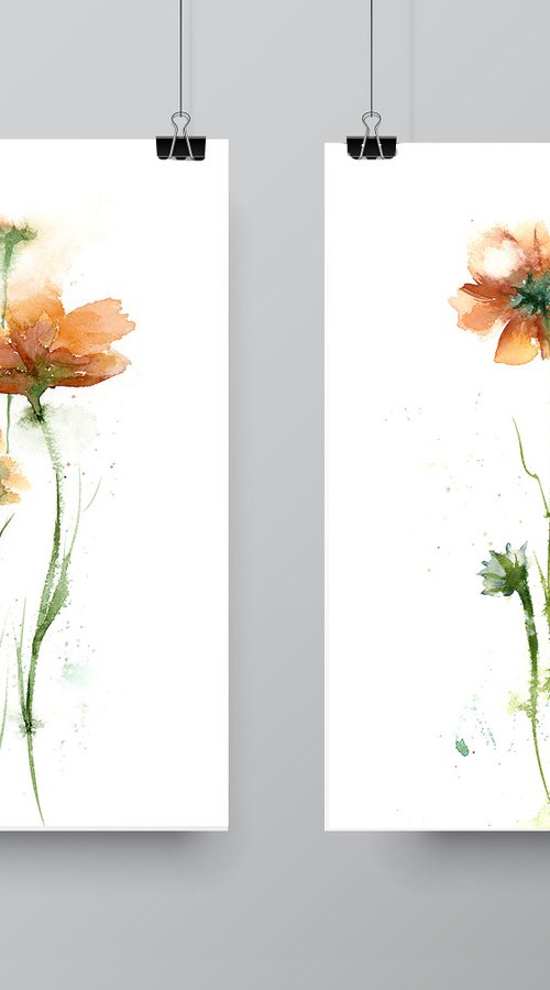 Set of 2 Orange Flowers by Olga Tchefranov (Shefranov)